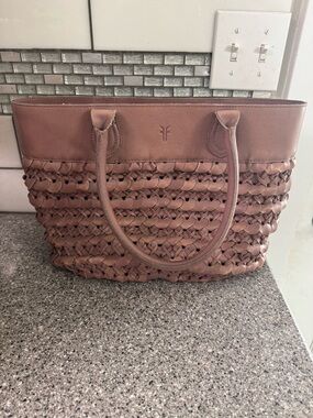 Frye Woven Leather Tote - Dusty Rose Brown